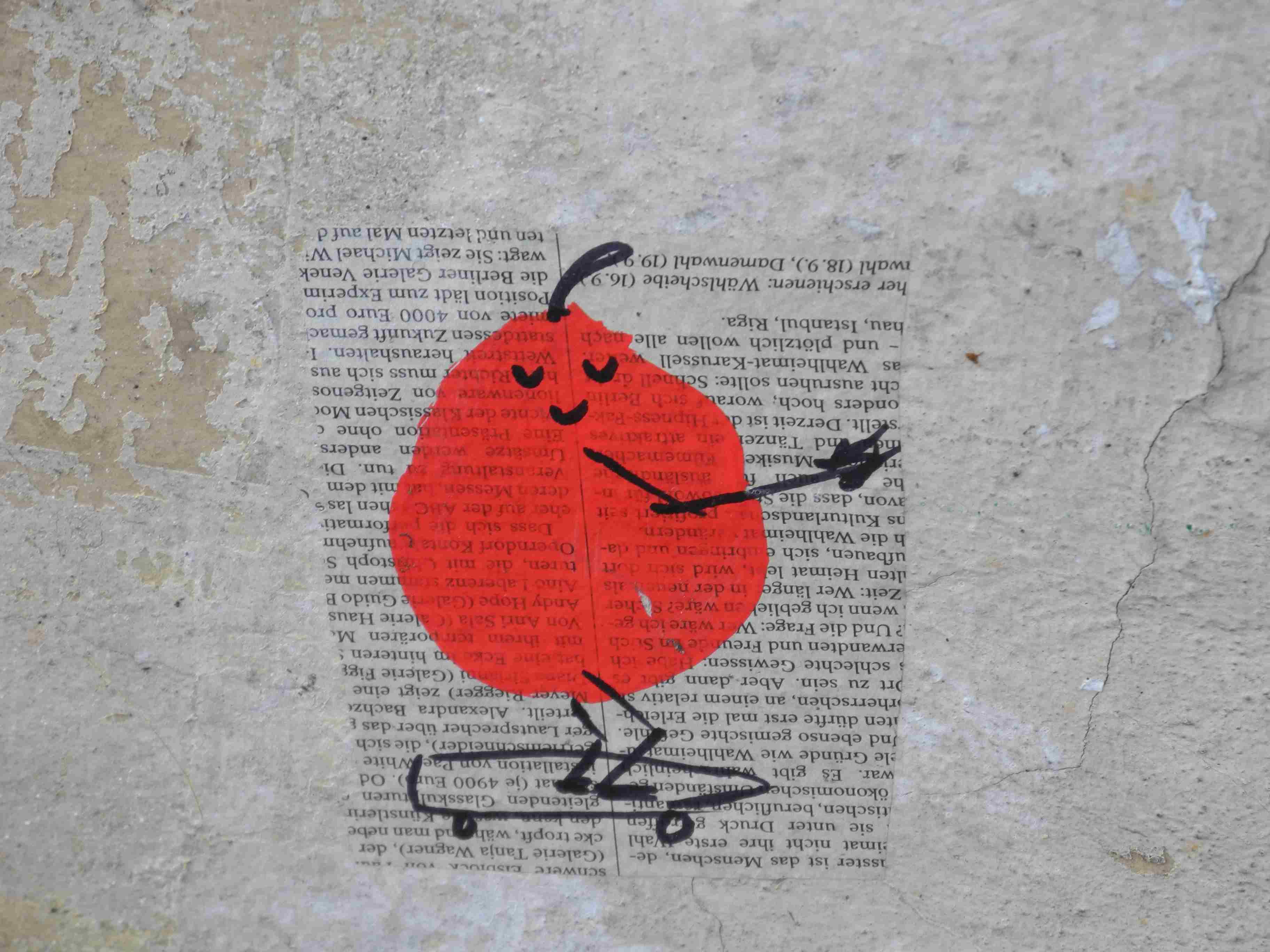 streetart red pear figure